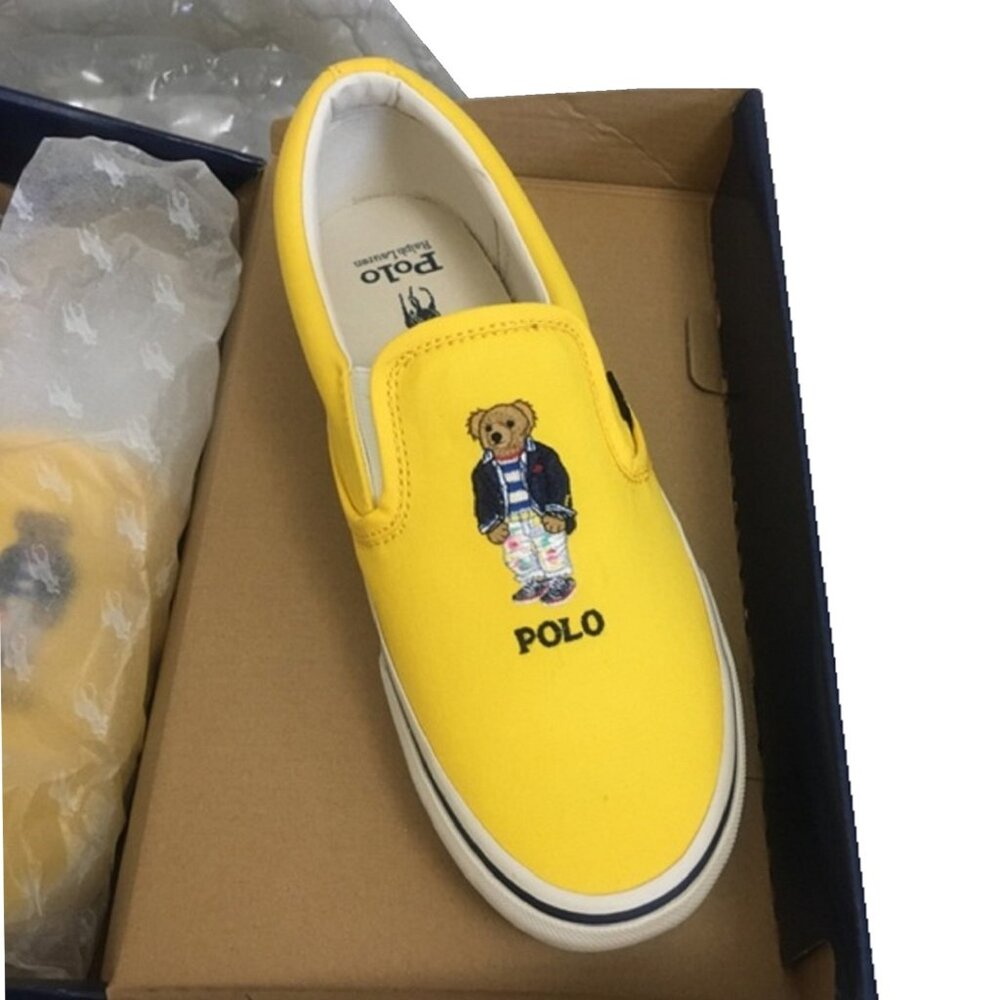 new Polo Ralph Lauren Keaton Slip-On Men's Size 8 Yellow Canvas Boat Shoes